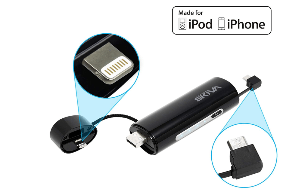 Skiva MFi Lightweight Pocket-Friendly Super-Compact 2600mAh Portable Power Bank Charger with Built-in Lightning & Micro-USB connectors External&nbsp;Battery